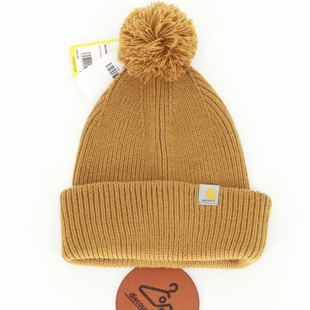 Carhartt Womens Knit Pom-Pom Cuffed Beanie Brown NWT Streetwear Classic Gorpcore